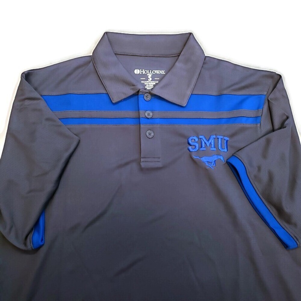 NCAA SMU Mustangs Mens Size Small Charge Short Sleeve Golf Polo Carbon Royal - Picture 2 of 5